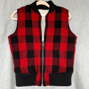 Madewell Women Gingham Sleeveless Full Zip Fleece Lined Vest Sz M Wool Blend